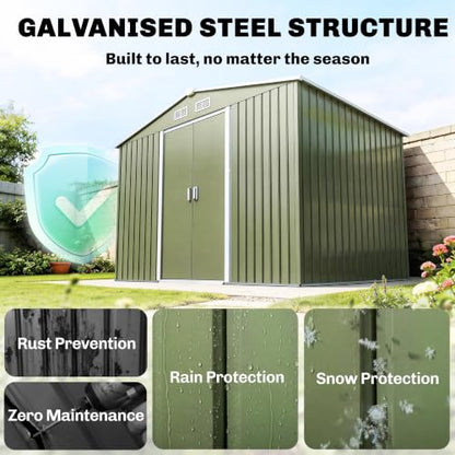 9' x 6' Outdoor Storage Shed Garden Tool Metal Shed Green (Green / 9' x 6')