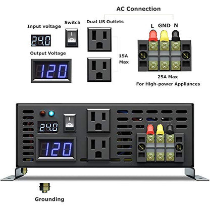 Strong Driving Capacity 2500W 24VDC to 120VAC Pure Sine Wave Inverter Power Converter (2500W 24V)