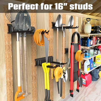 Wall Mounted Garden Tool Rack Garage (17 inch railx4 / Black)