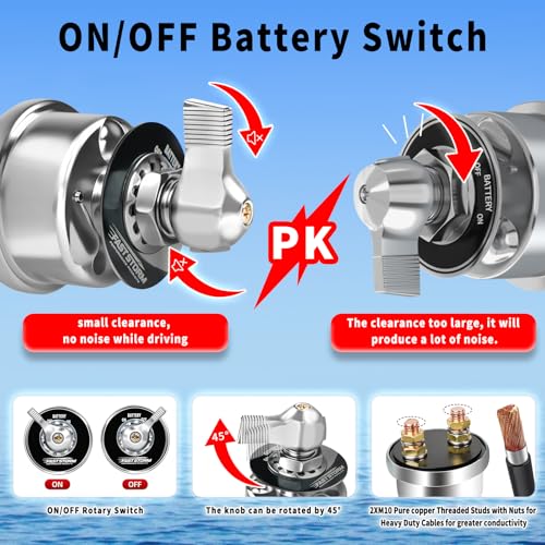 200A Battery Disconnect Switch 12V 48V Battery Shut Off Switch Master Power Isolator Marine On Off Kill Switch for Car (200A Battery Disconnect Switch with Cable)