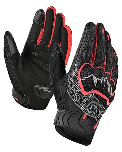Motorcycle Gloves Motorbike Glove for Men Women Full Finger Knuckle Protection Touch Screen Cycling ATV Hiking Riding (XX-Large / mountain-Red)
