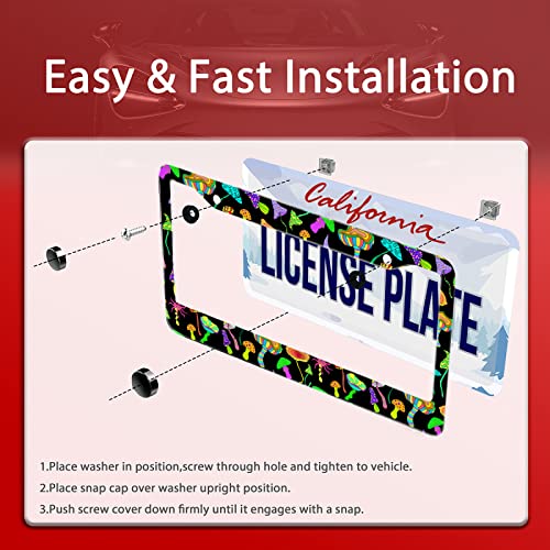 Colorful Mushrooms Stainless Steel License Plate Frame Fits US Standard (Colorful Mushrooms)