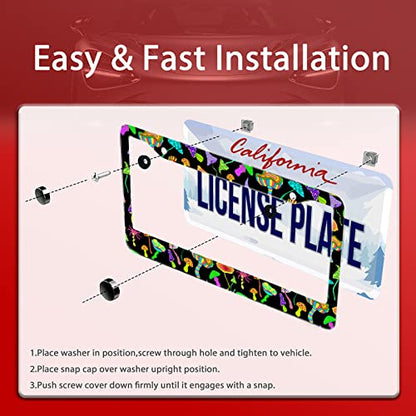 Colorful Mushrooms Stainless Steel License Plate Frame Fits US Standard (Colorful Mushrooms)