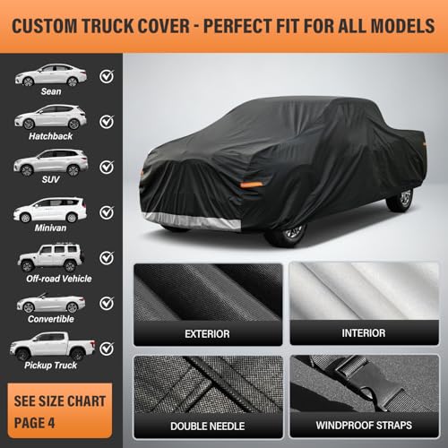 Truck Cover Waterproof All Weather (PE-Black / 5 T3 Fit Length Up To 228", Max Cab Length 149")