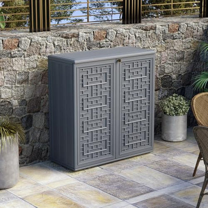Indoor Outdoor Storage Cabinet Waterproof with Shelf (Gray)