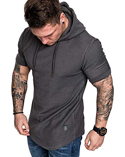 Mens Fashion Hoodies Sport Pullover Solid Color Shirt Workout Lightweight Tops Dark Grey Large (Large / Dark Grey1)
