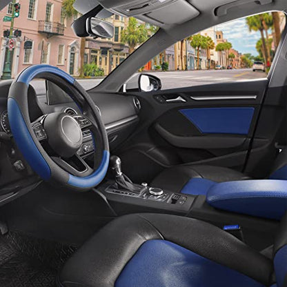 Car Steering Wheel Cover for Prius Civic Model 3 (Small size[14''-14 1/4''] / Black and Blue)
