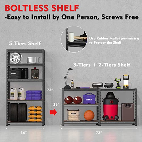 5 Tier Adjustable Metal Shelving (36 inches wide, 18 inches deep, 72 inches high)