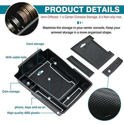Center Console Organizer for 2021 2022 2023 Hyundai Santa Fe Accessories Armrest Storage Box Secondary Insert Tray with 2 Color Mats (2021-2023 Hyundai Santa Fe)