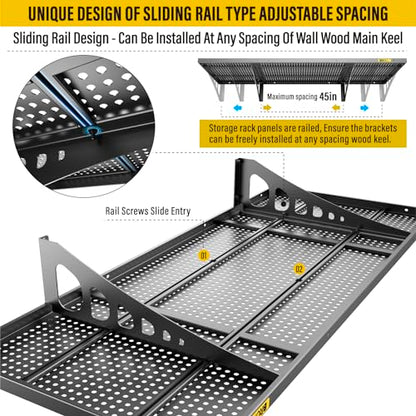 4Pack 1.64x4ft Adjustable Metal Garage Wall Shelving Heavy Duty Garage Storage Shelf Wall Mounted Black (1.64x4ft-4Pack / Black)