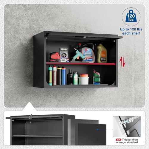 Metal Storage Cabinet Black Wall Cabinets with Shelf and Locking Door (15.7"D x 31.5"W x 21.6"H / Black)