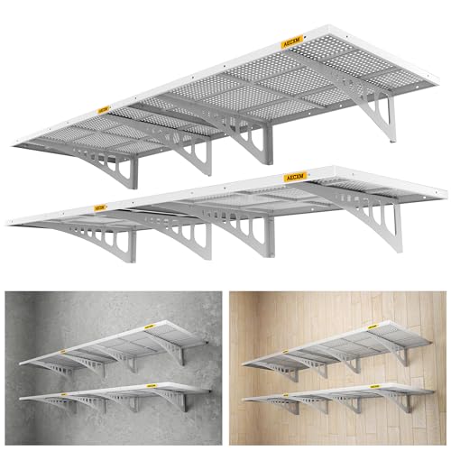 4 pack 2x3ft Adjustable Garage Wall Shelving 1120lbs Load Capacity Heavy Duty Wall Mounted Storage Shelf Metal Floating Shelves for Garage (4pack-2x3ft / White)