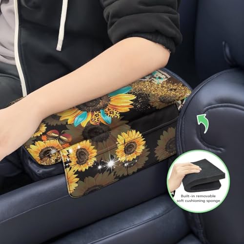 Aztec Sunflower Leopard Cow Print Auto Center Console Cover Non (Aztec Sunflower Leopard Cow Print)