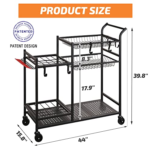 Rolling Garden Tool Organizer with Shelves and Hooks (Deluxe Rack)