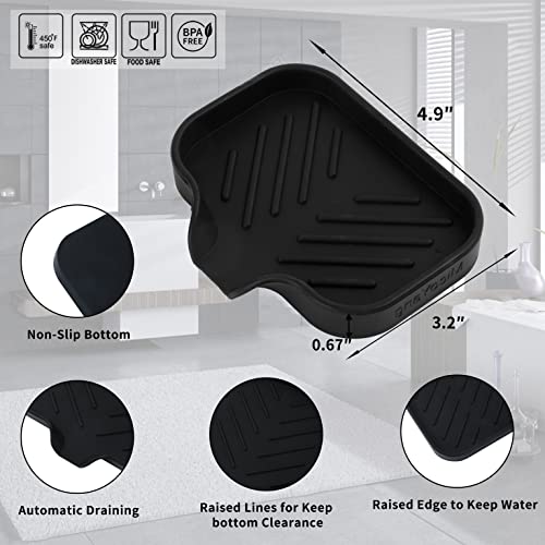 Silicone Soap Dish with Drain Spout (Black / S(4.9"×3.2"))