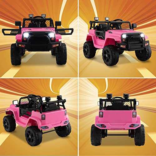 Ride on Car 12V Battery Powered Truck Vehicle with Remote Control (Pink / 39" x 26" x 26")