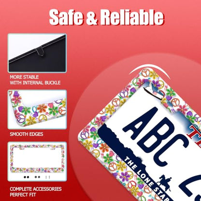 Colorful Peace Flower Stainless Steel License Plate Frame for US Cars Decor (Peace Flower)