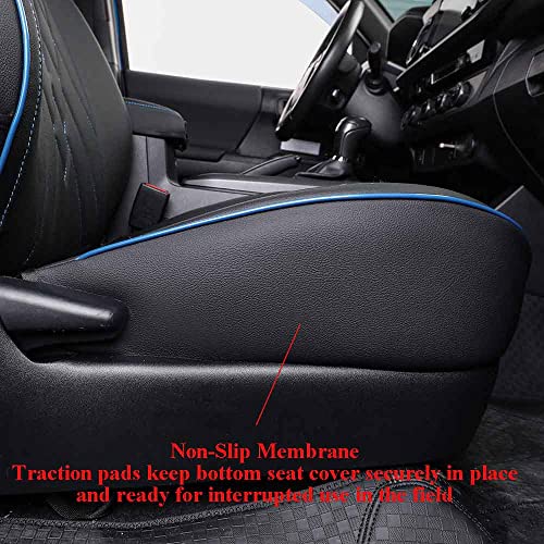 Tacoma Seat Covers Custom Fit for Toyota Tacoma 2016 2017 2018 2019 2020 2021 2022 2023 Double Cab (Leather (Black with Blue Trim) / 2016-2023 Tacoma Full Set,4DR)