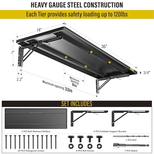 2pack 1.2x3ft Adjustable Rail Type Folding Storage Rack Shelf (1.2x3ft-2pack / Black)