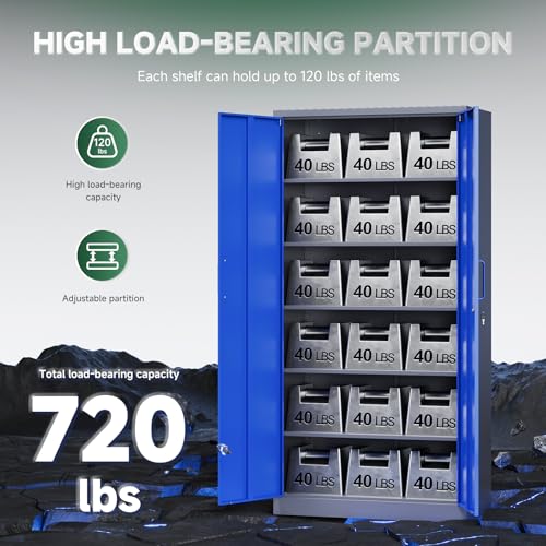 Metal Garage Storage Cabinets with Lock Door and Adjustable Shelves (71 X 32 X 16 In(H X W X D) / Grey Blue)