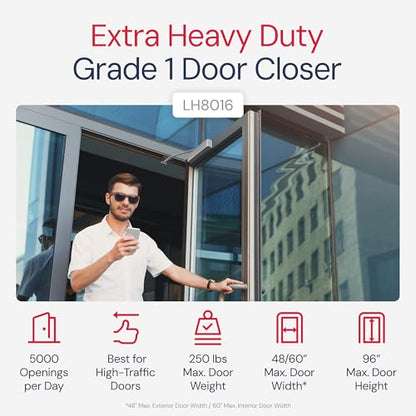Extra Heavy Duty Door Closer Commercial Grade 1 (1 Pack / Aluminum (AL))