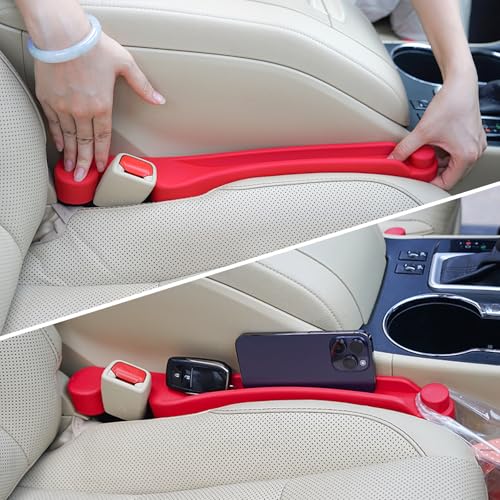 Car Seat Gap Filler Organizer 2Pack Soft Foam 3IN1 Multifunctional (Red / Narrow)