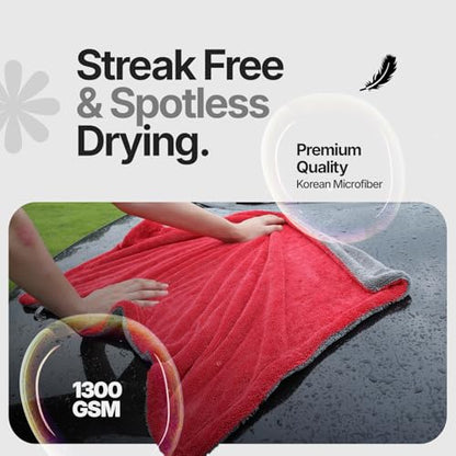 Crystal Clean 1300 GSM Car Drying Towel (Red / Pack of 1)