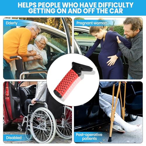 Car Door Handle for Elderly (2 Pack with Strap / Red)