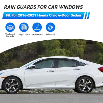 4pcs Window Visors Rain Guards for 2016 (2016-2021 Civic)