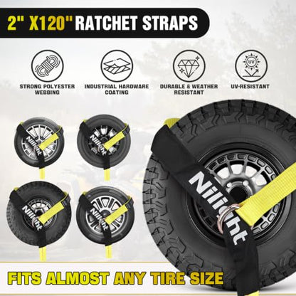 4 Pack 2" x 10' Car Tie Down Straps with Flat Hooks Heavy Duty Adjustable Wheel Ratchet Straps for Hauling UTV (4Pcs 2in x 10ft Straps with Flat Hooks)