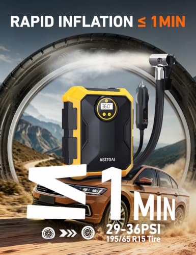 Tire Inflator Portable Air Compressor 12V DC Integrated Storage (Yellow)