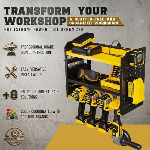 Power Tool Organizer Wall Mount (4 Drill Holder / Yellow)