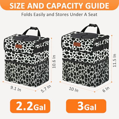 Car Trash Can with Lid Leak Proof Car Accessories for Women (2.2 Gallons / Cow Print)