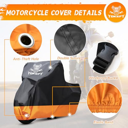 Motorcycle Cover Waterproof Outdoor Storage Fits Up to 86" (M-86")