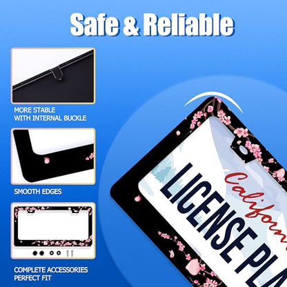 Cherry Blossom License Plate Frame Stainless Steel Car Accessory 6.3x12.3 (Beautiful Cherry Blossom Floral)