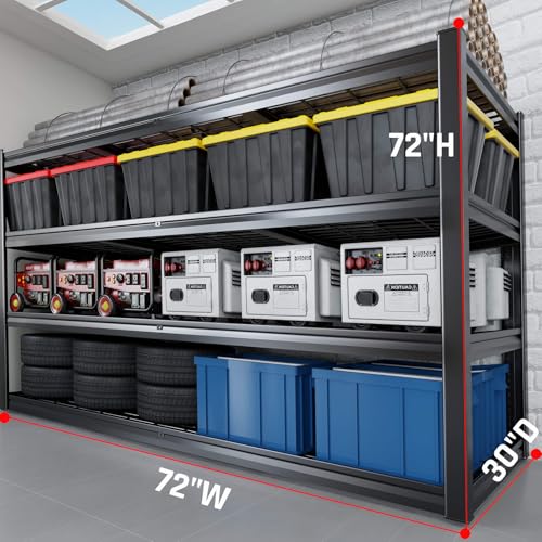 72" W Storage Shelves Heavy Duty Garage Shelving 30" D Metal Shelving Unit (72"Wx30"Dx72H | 4 Tier)