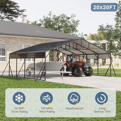 20x20 FT Metal Carport (Gray / 20x20FT)