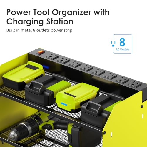 Modular Power Tool Organizer Wall Mount Charging Station (Green / 10FT Cord)