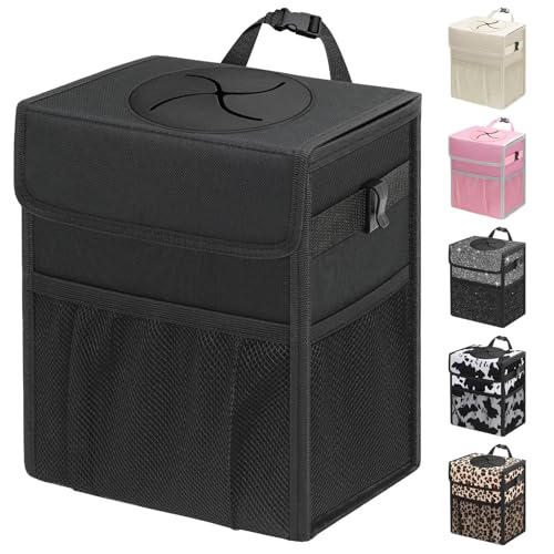 Car Trash Can with Lid (2.5 Gallons / Black)