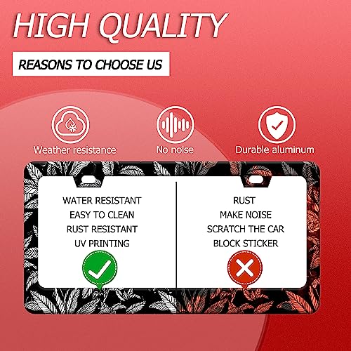 Tropical Leaf License Plate Frame Stainless Steel Car Accessory 6.3x12.3In (Black white tropical leaf)