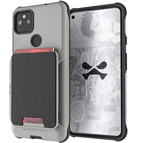 Exec Magnetic Wallet Pixel 5a Case with Card Holder Perfect for Car Mounts Leather Pocket Holds 4 Credit Cards Removable for Wireless Charging Compatible 2021 Google Pixel5a (Pixel 5a / Gray)