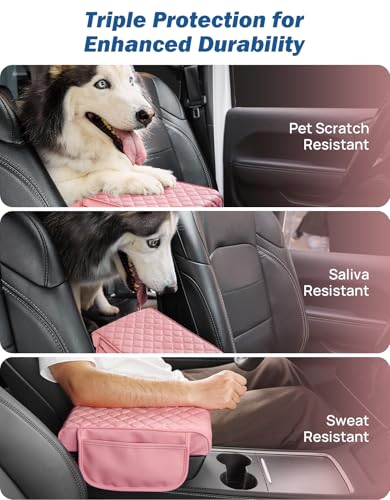 Pink Center Console Cover with Storage Bag for SUV Sedan (Pink / 12.6" x 7.8" x 2.16")