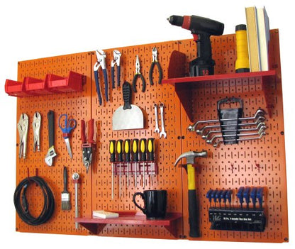 Pegboard Organizer 4 ft. Metal Pegboard Standard Tool Storage Kit with Orange Toolboard and Red Accessories (Orange Pegboard Red Accessories)