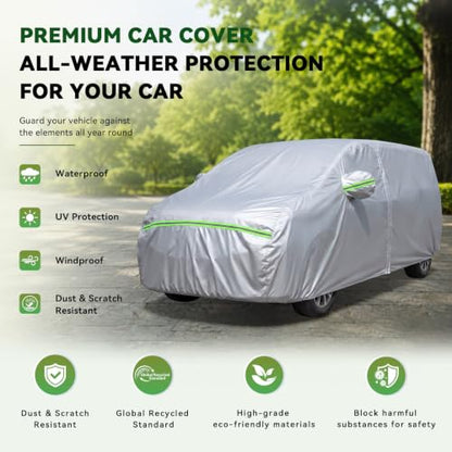 6 Layers Premium MPV Car Cover Waterproof All Weather Weatherproof UV Sun Protection Snow Dust Storm Resistant Outdoor Exterior Custom Form (Silver Car Cover / K16 - MPV -（Fits size 180"-198"）)