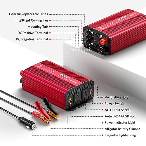 500W Pure Sine Wave Power Inverter (Red)