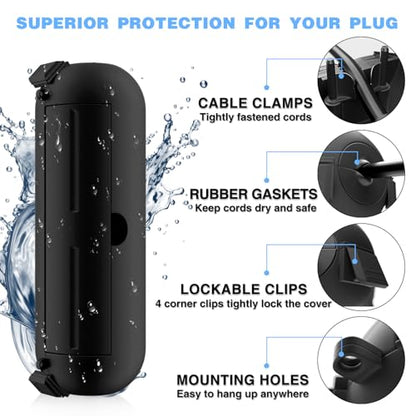 6 Pack] Flemoon Outdoor Extension Cord Safety Cover with Waterproof Seal (Black / Small Box: 5.3" L x 2" W x 2" H)