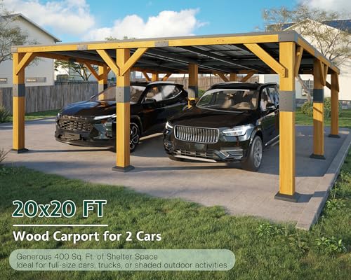 20x20x9.2 FT Heavy Duty Cedar Wood Carport for 2 Cars (20x20x9.2 FT)