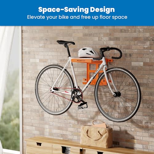 Bike Wall Mount Rack with Shelf and Hooks (Orange)