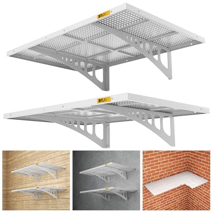 2Pack 2x3ft Adjustable Metal Garage Wall Shelving Heavy Duty Garage Storage Shelf Wall Mounted White (2x3ft-2Pack / White)