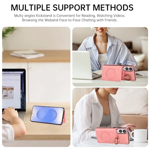Compatible with Samsung Galaxy S25 Edge Wallet Case Screen Protector Crossbody Shoulder Strap Ring Buckle Stand Card Holder Magnetic Car Mount Phone Cover for S25Edge 25S S 25 25Edge Women Men Pink (Rose Gold / for S25 edge)